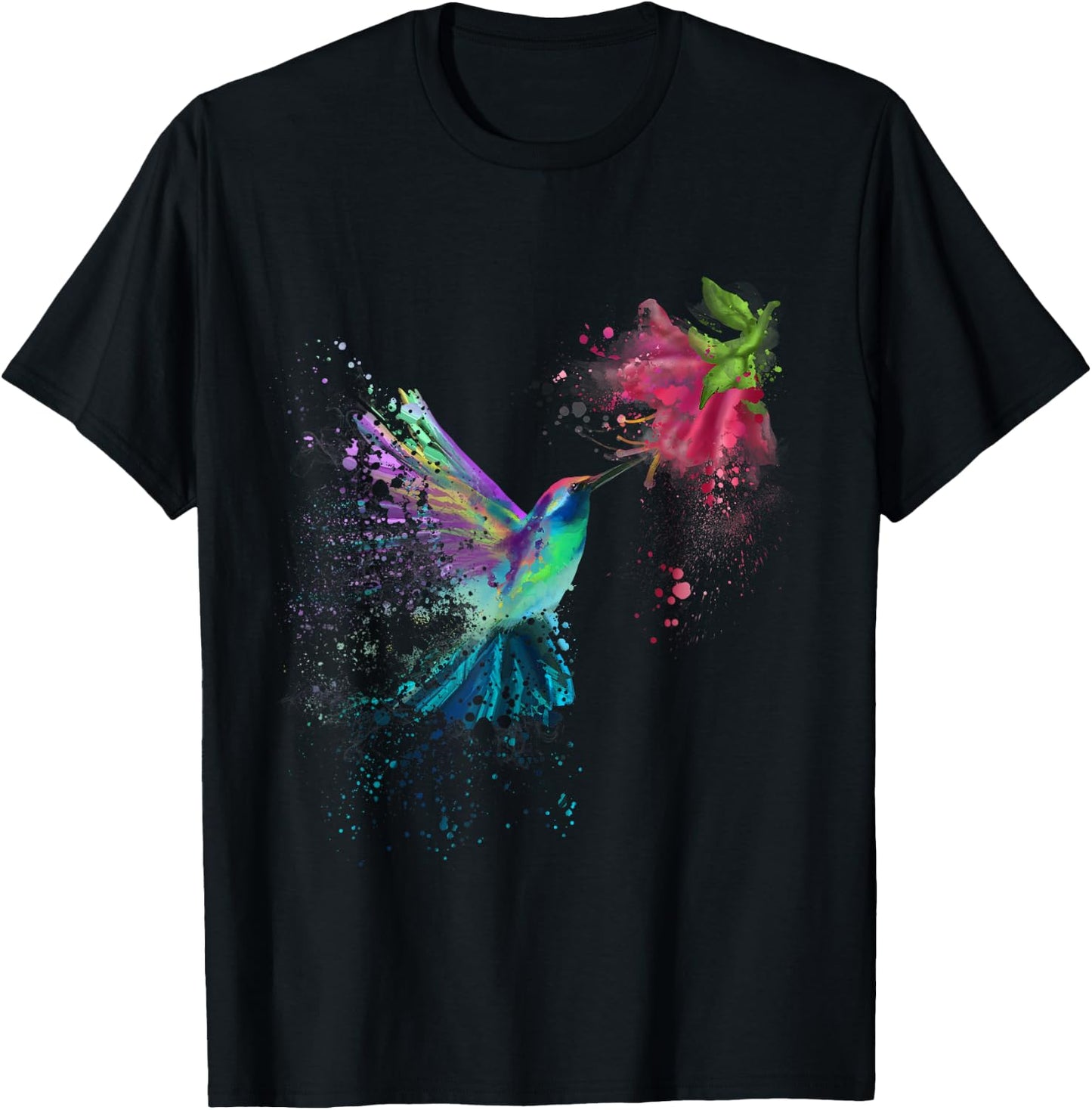 Hummingbird and Flower Bird Watcher Hummingbird Lover T-Shirt - T-Shirt | Black
