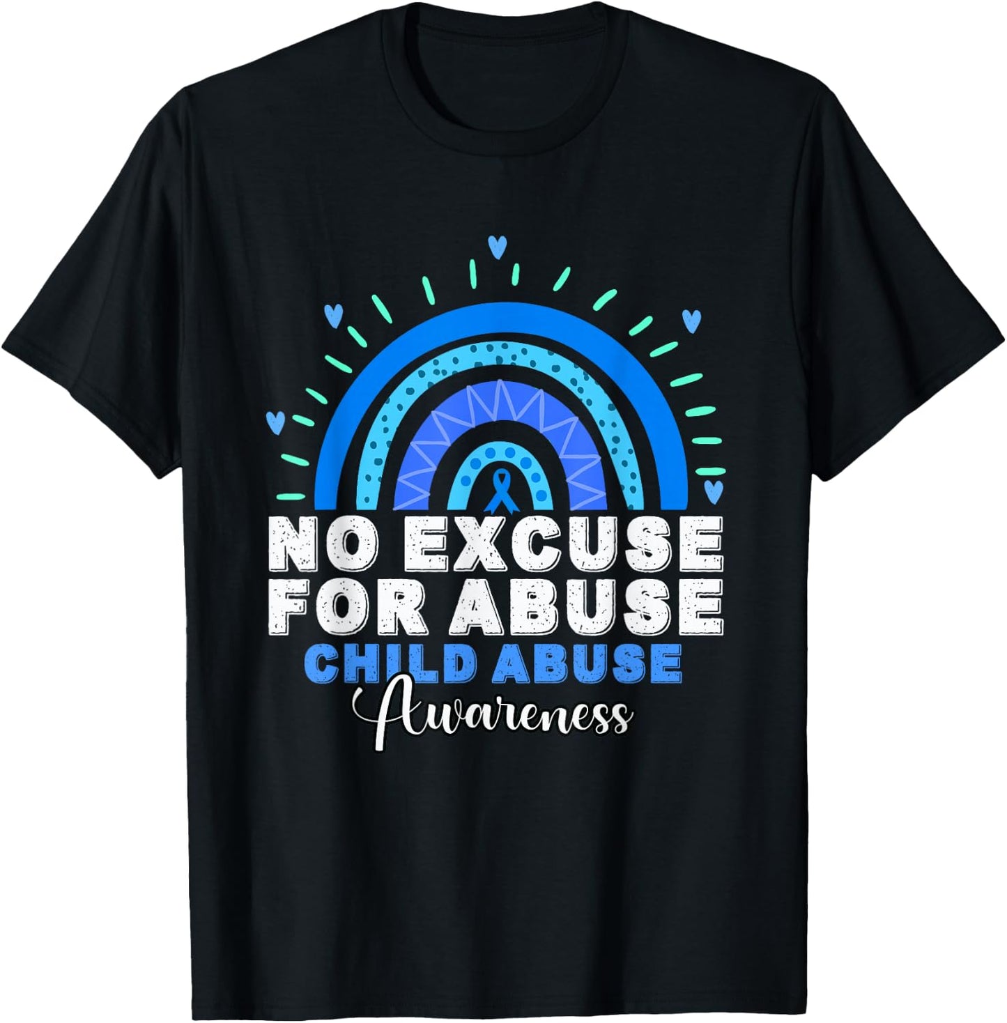 No For Child Abuse Excuse Prevention Month April Blue Ribbon T-Shirt - T-Shirt | Black