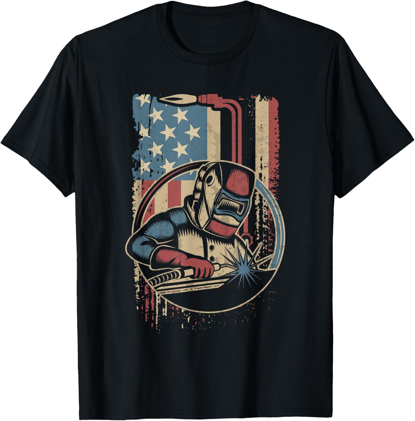 Weld Funny Welder Welding Vintage American Flag Welders Gift T-Shirt - T-Shirt | Black
