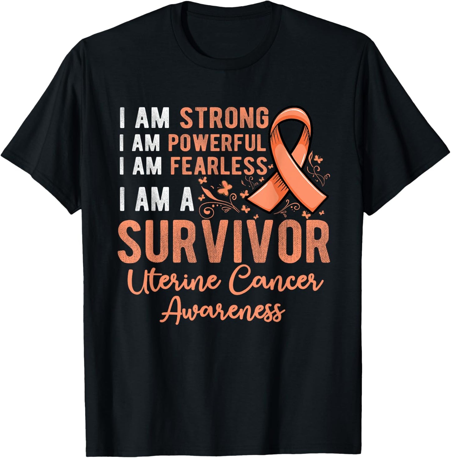 Peach ribbon support survivor of uterine cancer awareness T-Shirt - T-Shirt | Black