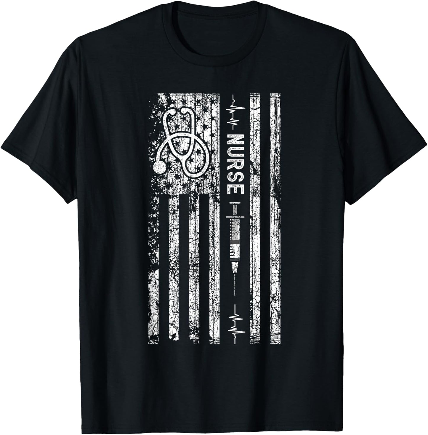 Vintage American Flag Nurse T-Shirt - T-Shirt | Black
