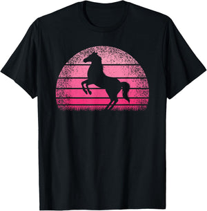 Retro Horse Horseback Riding Horse Lover Cowgirl Women Girls T-Shirt - T-Shirt | Black