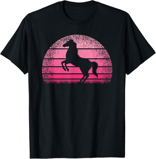 Retro Horse Horseback Riding Horse Lover Cowgirl Women Girls T-Shirt - T-Shirt | Black