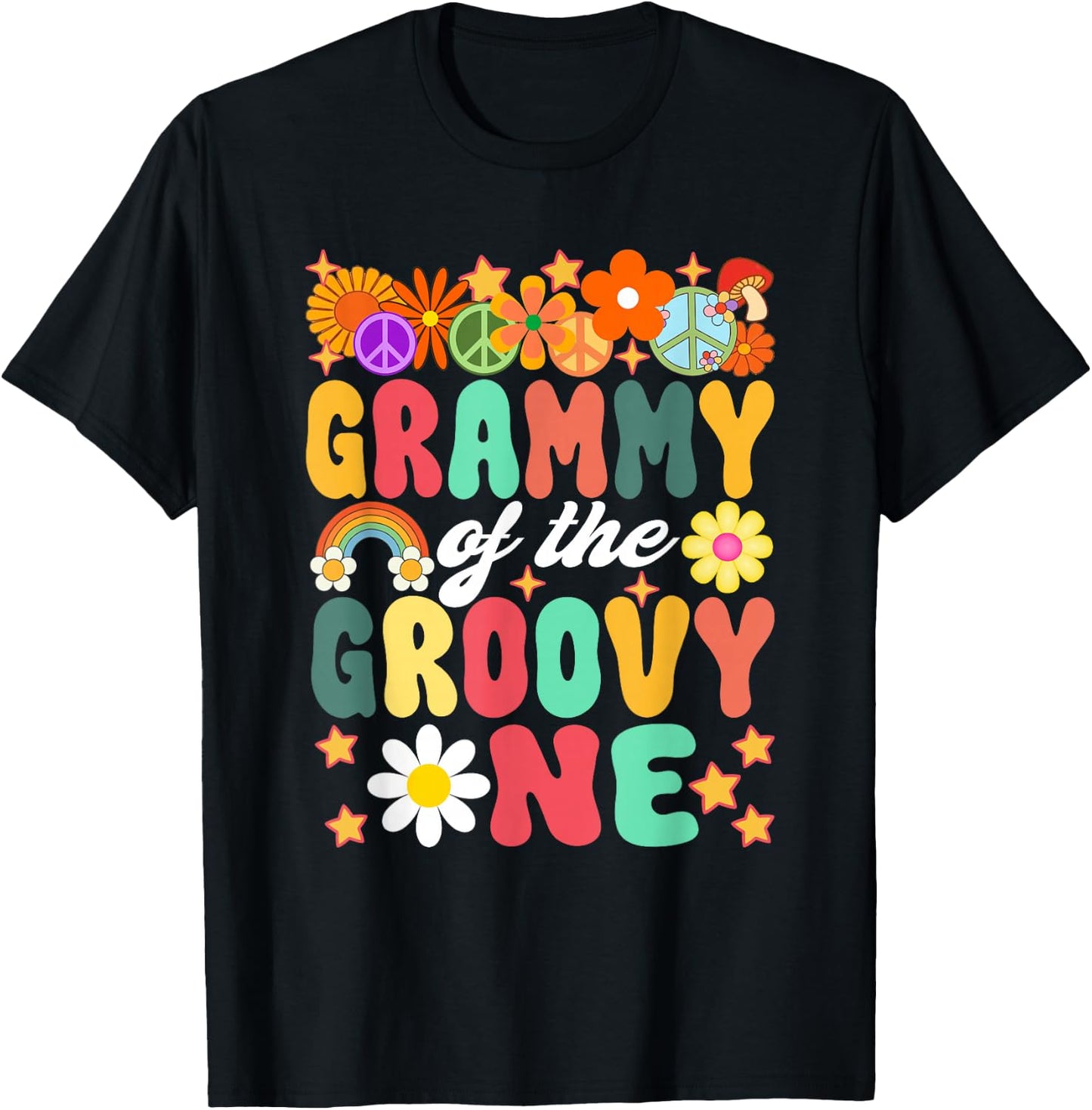 Retro Grammy of Groovy One Matching Family 1st Birthday T-Shirt - T-Shirt | Black
