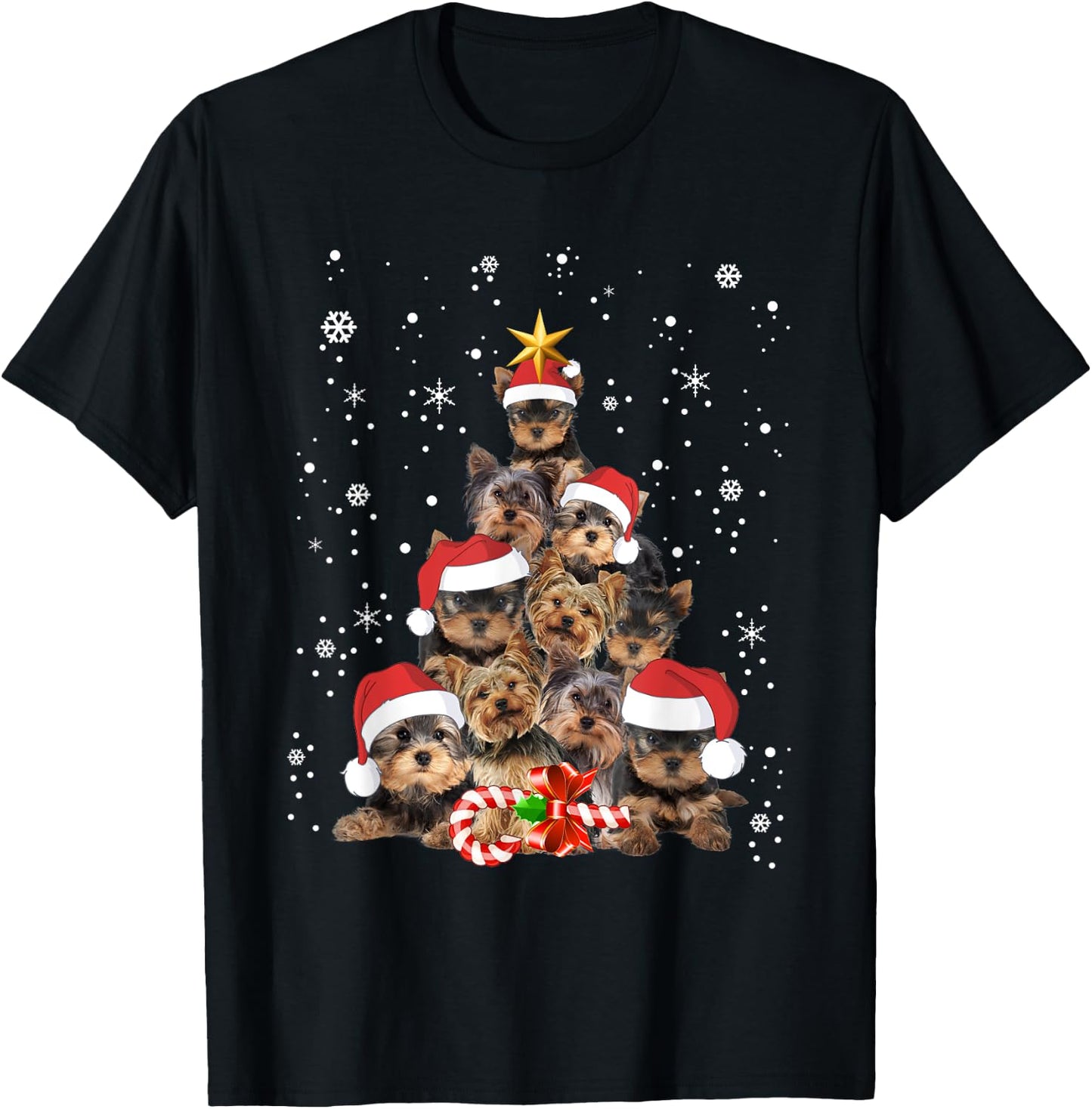 Yorkie Dogs Tree Christmas Sweater Xmas Pet Animal Dog Lover T-Shirt - T-Shirt | Black