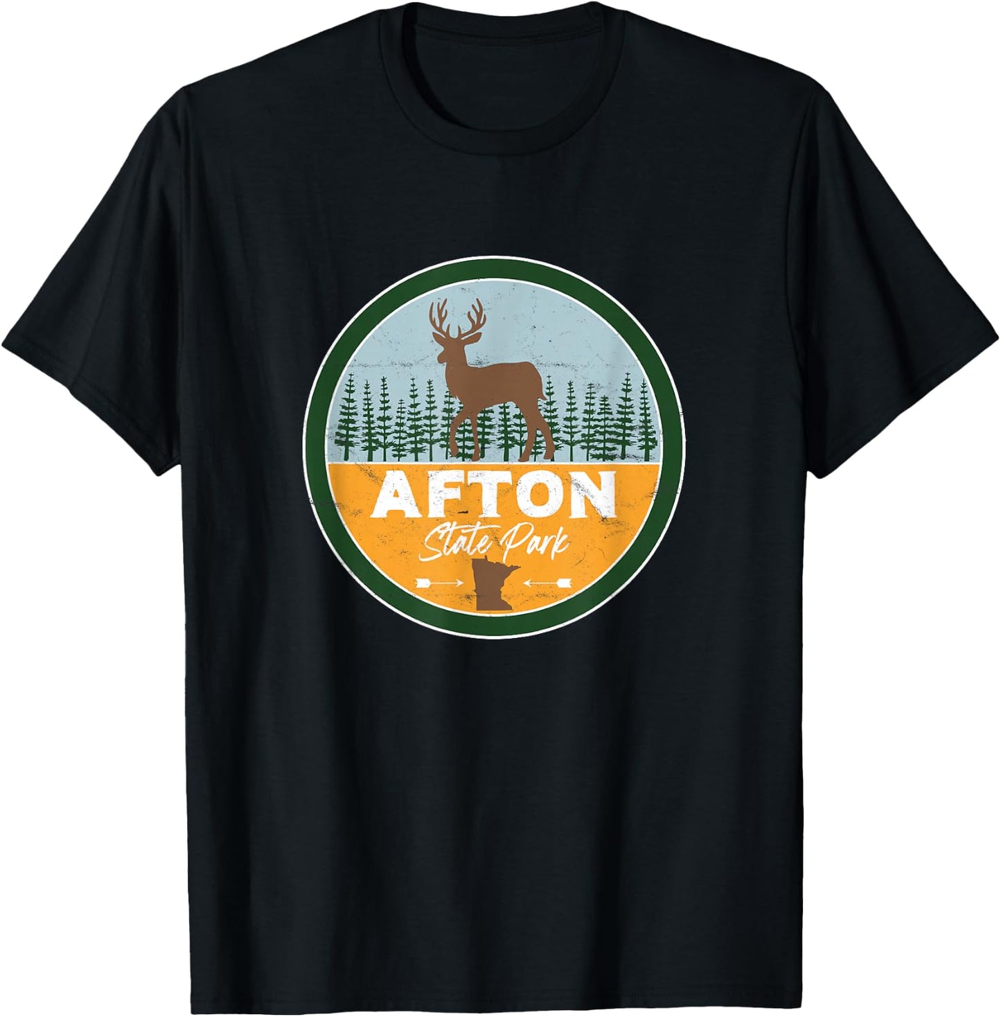 Afton State Park Minnesota MN Forest Deer Badge T-Shirt - T-Shirt | Black