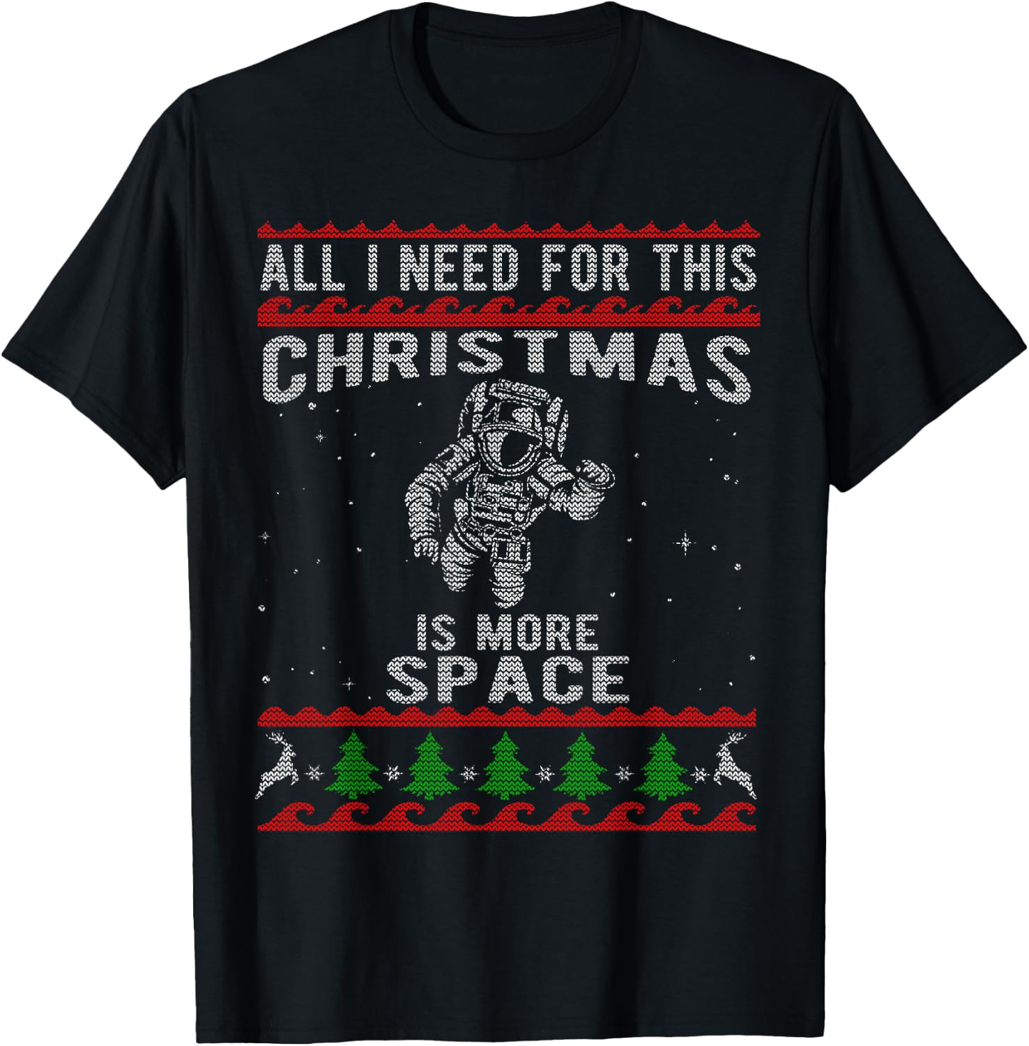 Cool Ugly Christmas Style Spaceman Astronaut T-Shirt - T-Shirt | Black