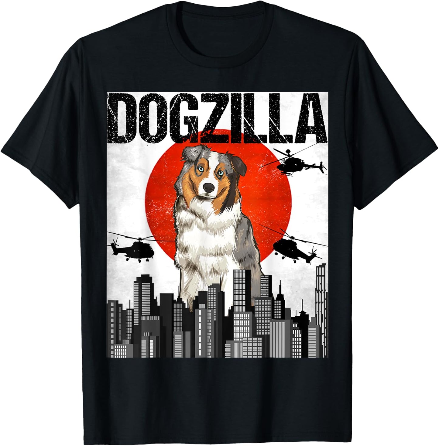 Chienzilla Dogzilla Japanese Australian Shepherd Dog Men Women T-Shirt - T-Shirt | Black