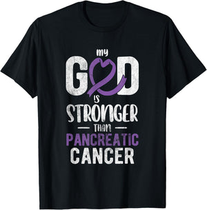 My God Stronger Than Pancreatic Cancer Awareness T-Shirt - T-Shirt | Black