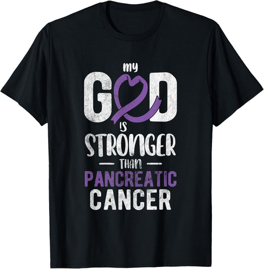 My God Stronger Than Pancreatic Cancer Awareness T-Shirt - T-Shirt | Black