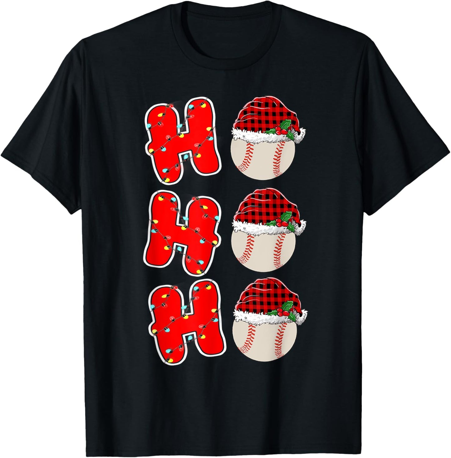 Ho-Ho-Ho Santa Red Plaid Claus Christmas Pajama Baseball T-Shirt - T-Shirt | Black
