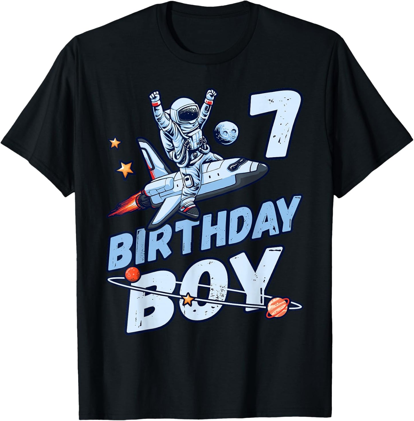 Birthday Girl 7 Years Old Astronaut T-Shirt - T-Shirt | Black