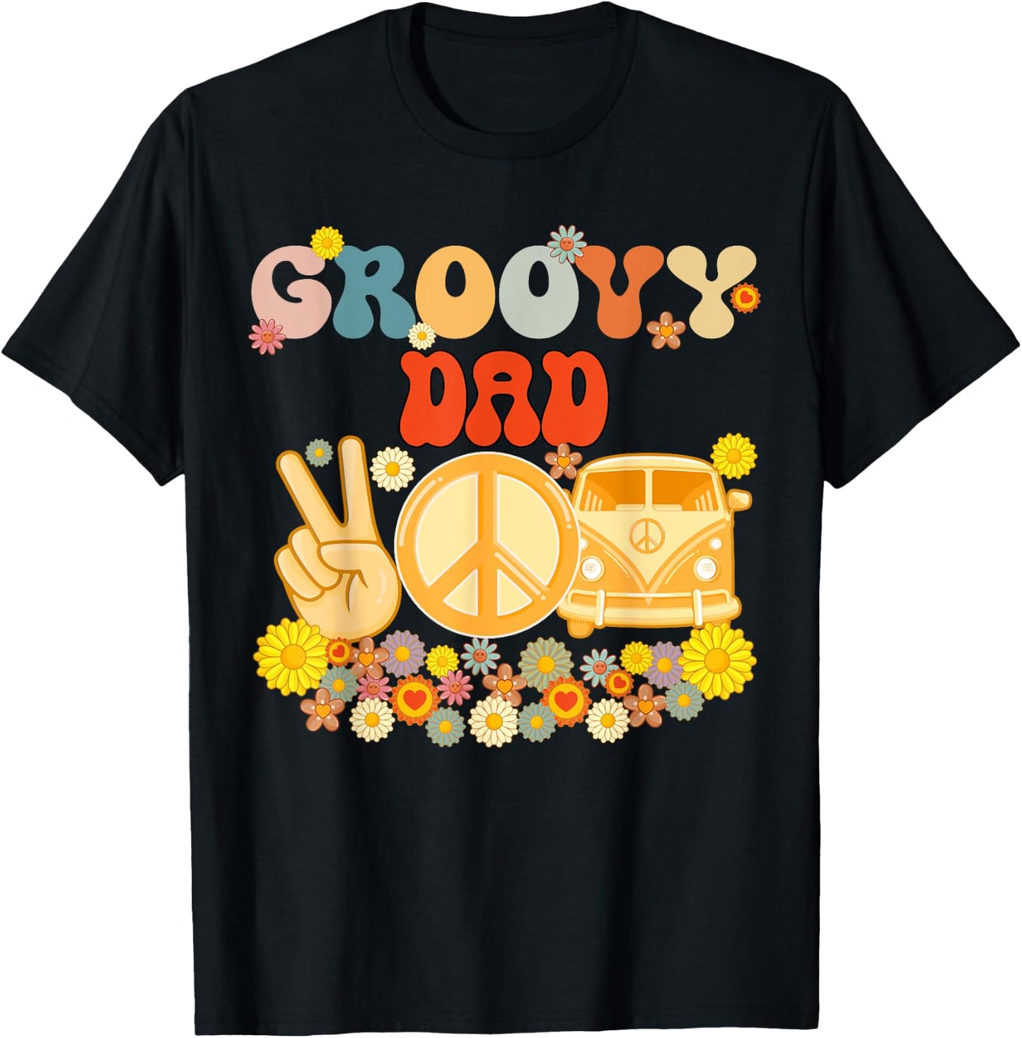 Groovy Dad Retro Matching Family Baby Shower Father's Day T-Shirt - T-Shirt | Black