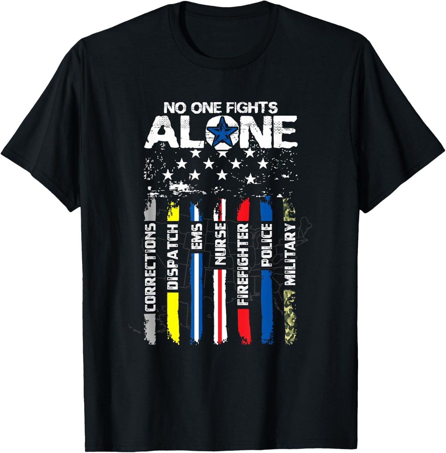First Responders American Thin Line Police Fire Military EMS Small T-Shirt - T-Shirt | Black