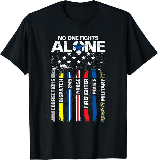 First Responders American Thin Line Police Fire Military EMS Small T-Shirt - T-Shirt | Black