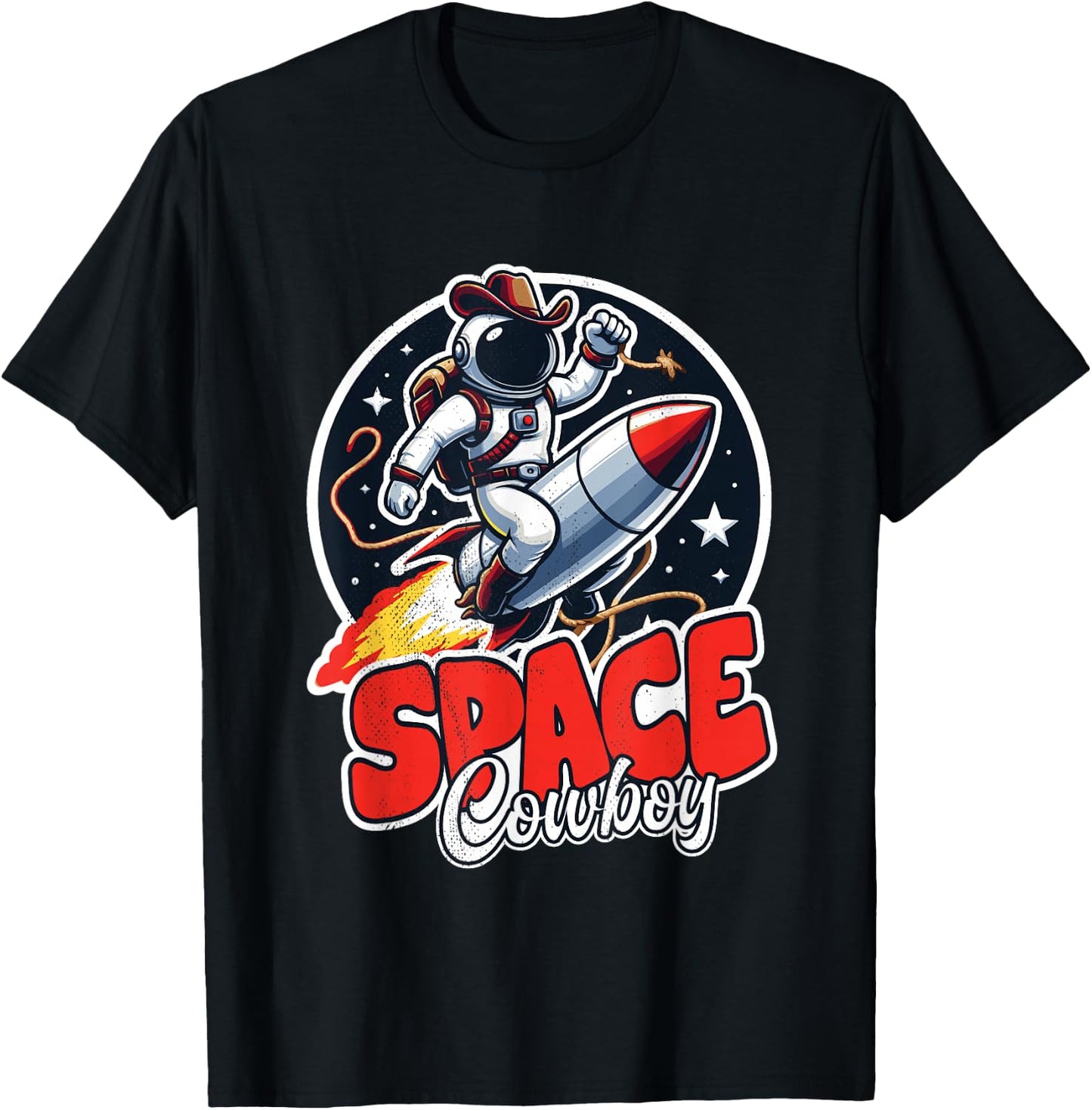 Vintage Space Cowboy Astronaut with Rocket For Boys & Girls T-Shirt - T-Shirt | Black