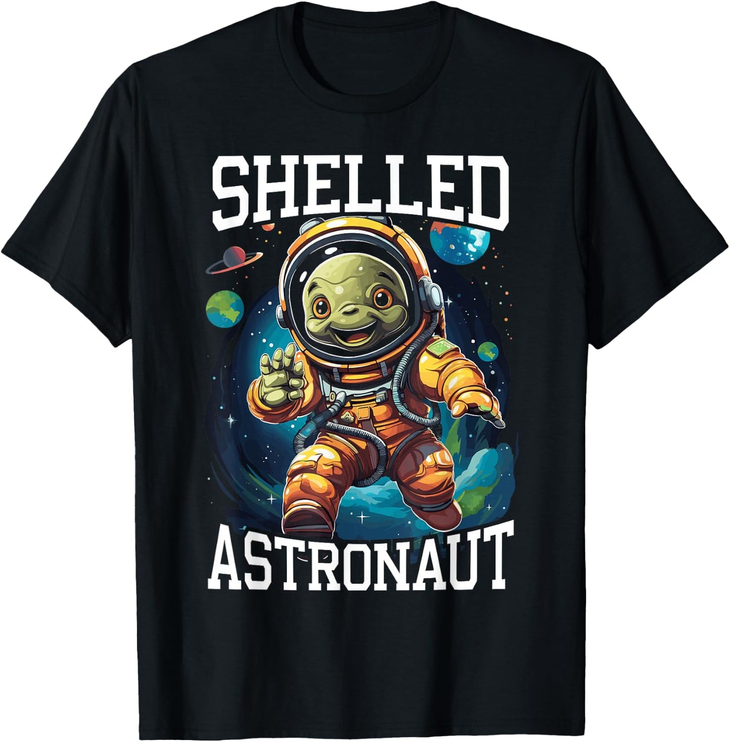 Space Turtle Astronaut Tortoise Marine Biology Outerspace T-Shirt - T-Shirt | Black