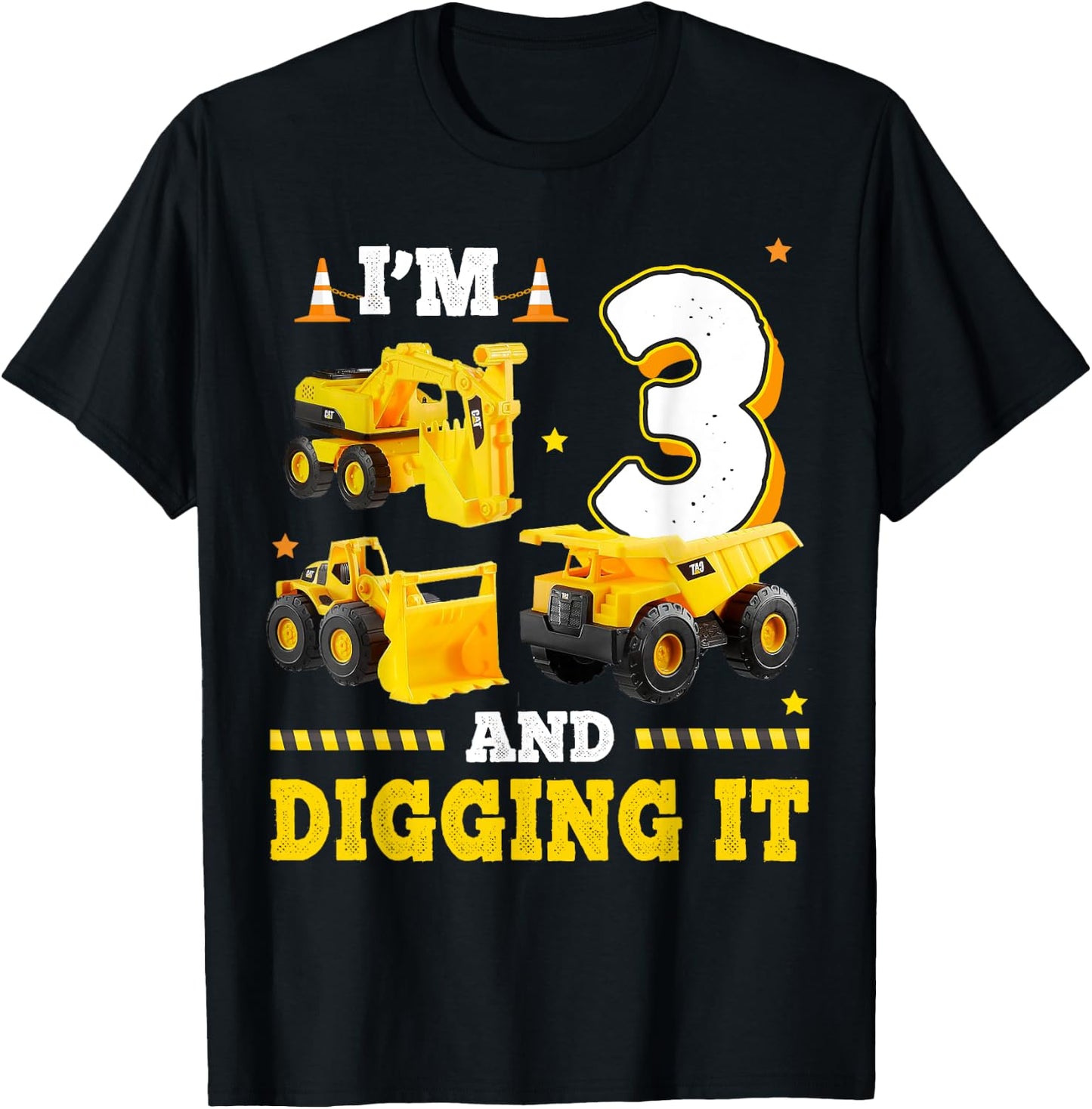 3rd Birthday Construction I'm 3yr And Digging It 3 Years Old T-Shirt - T-Shirt | Black