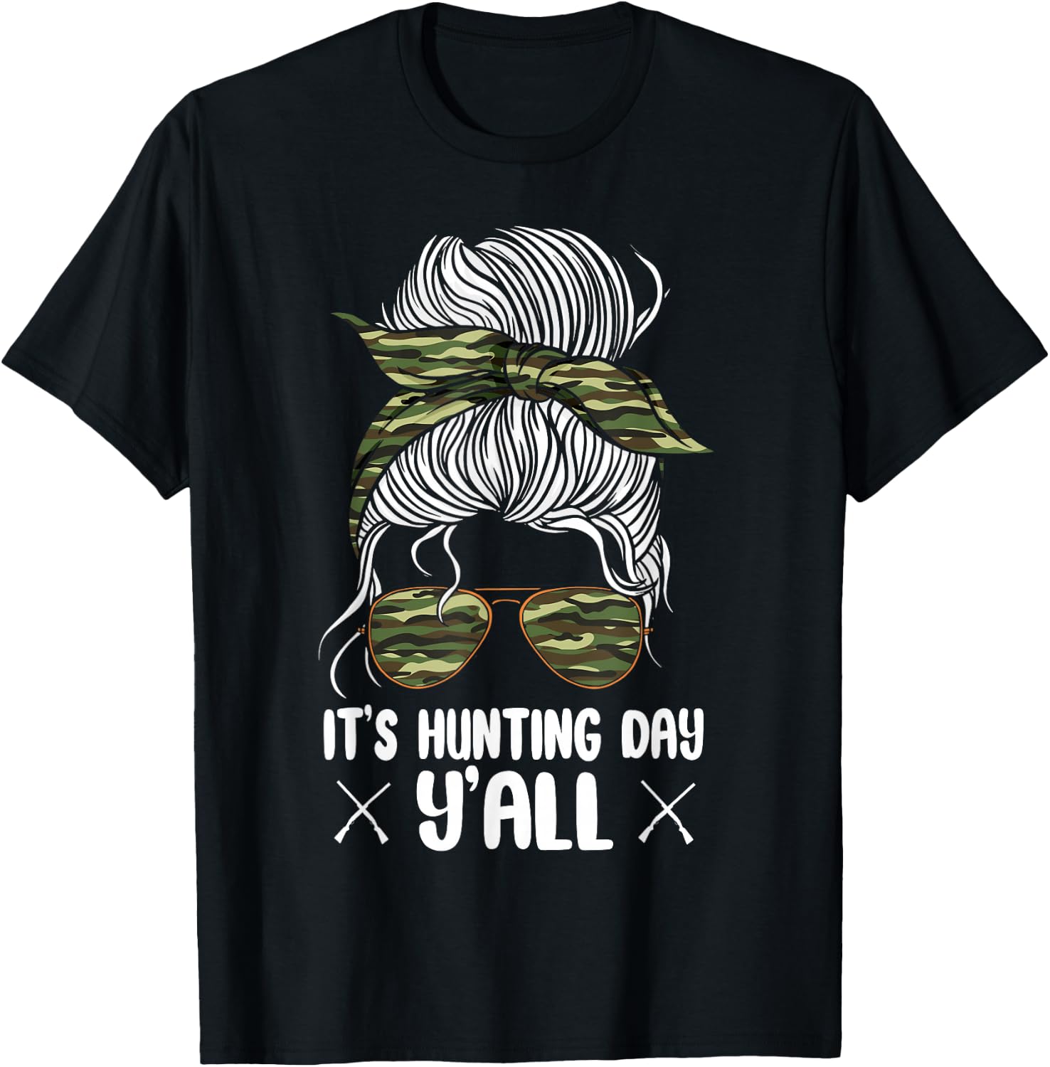 Deer Hunting Hunter Girl Sunglasses Vintage Camouflage Camo T-Shirt - T-Shirt | Black