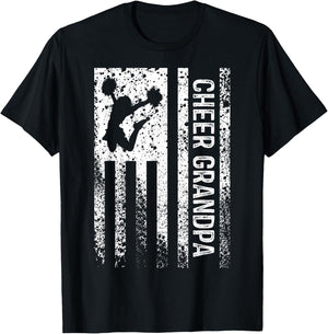Cheer Grandpa Vintage American Flag Cheerleader Squad T-Shirt - T-Shirt | Black