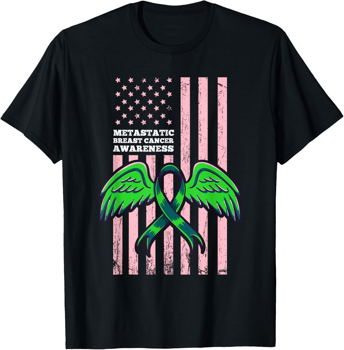 Metastatic Breast Cancer Awareness Ribbon Flag T-Shirt - T-Shirt | Black