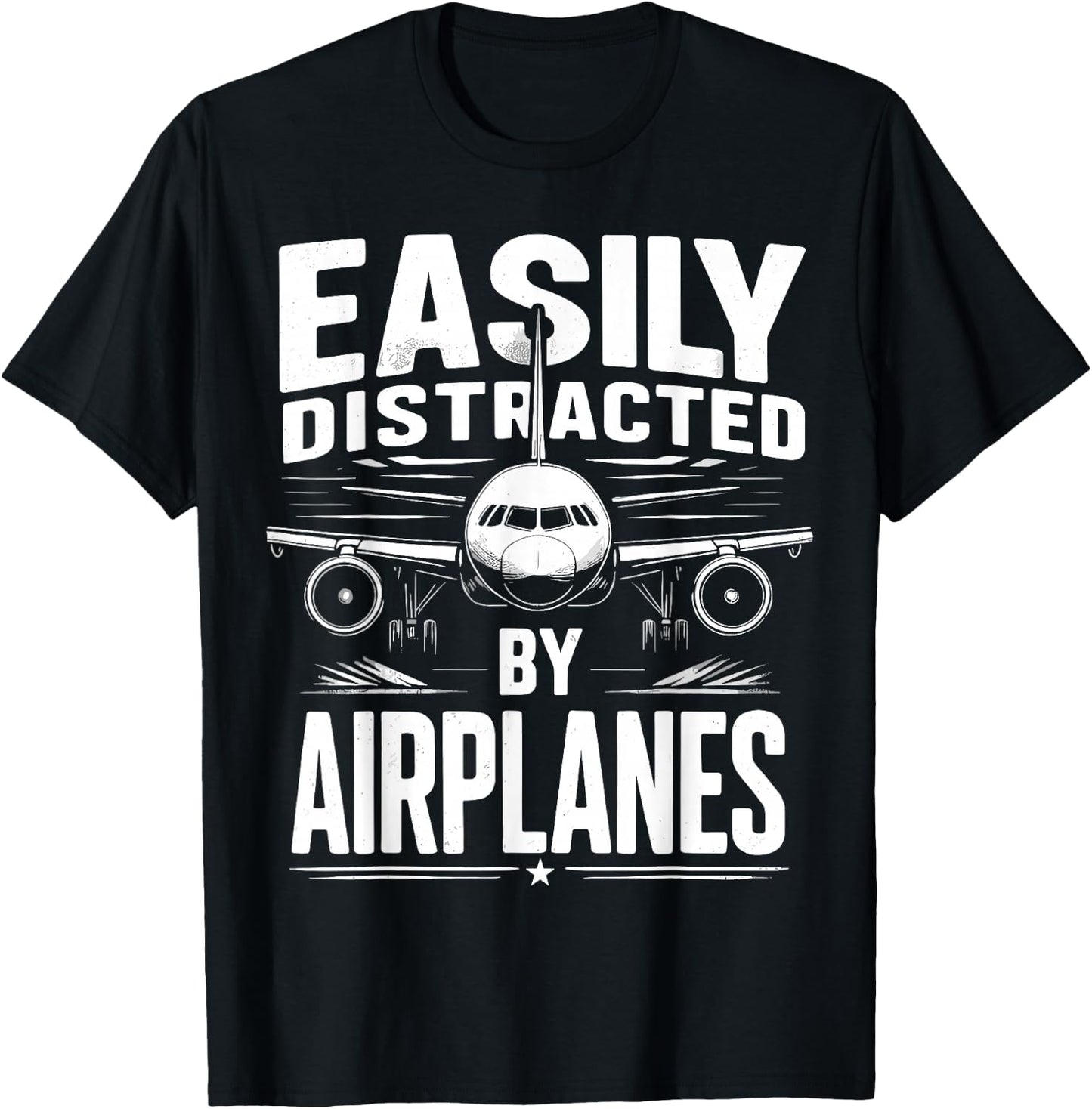 Easily Distracted by Airplanes Aviation Plane T-Shirt - T-Shirt | Black