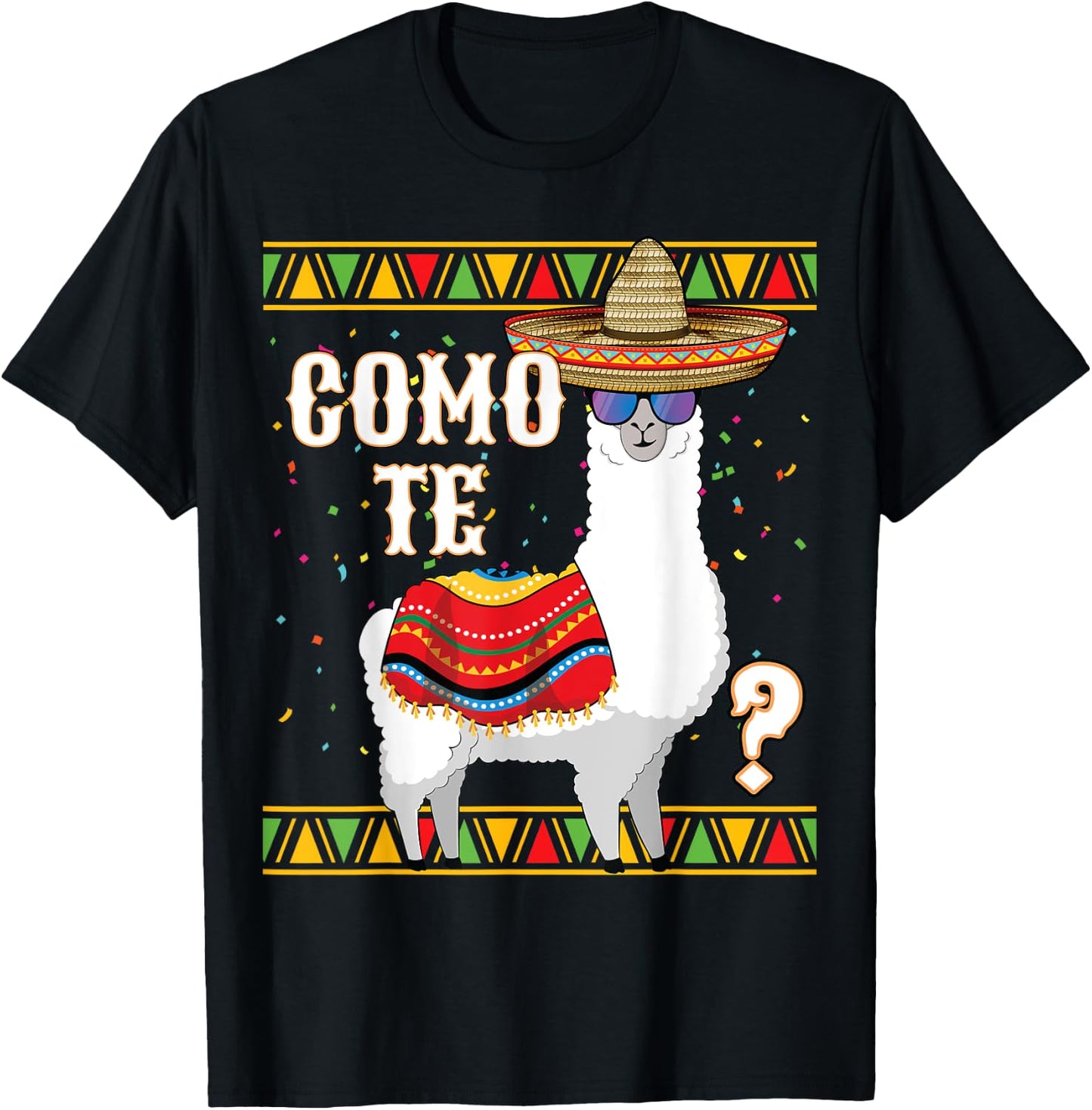 Como te Llama Mexican Sombrero Funny Cinco de Mayo Llama T-Shirt - T-Shirt | Black