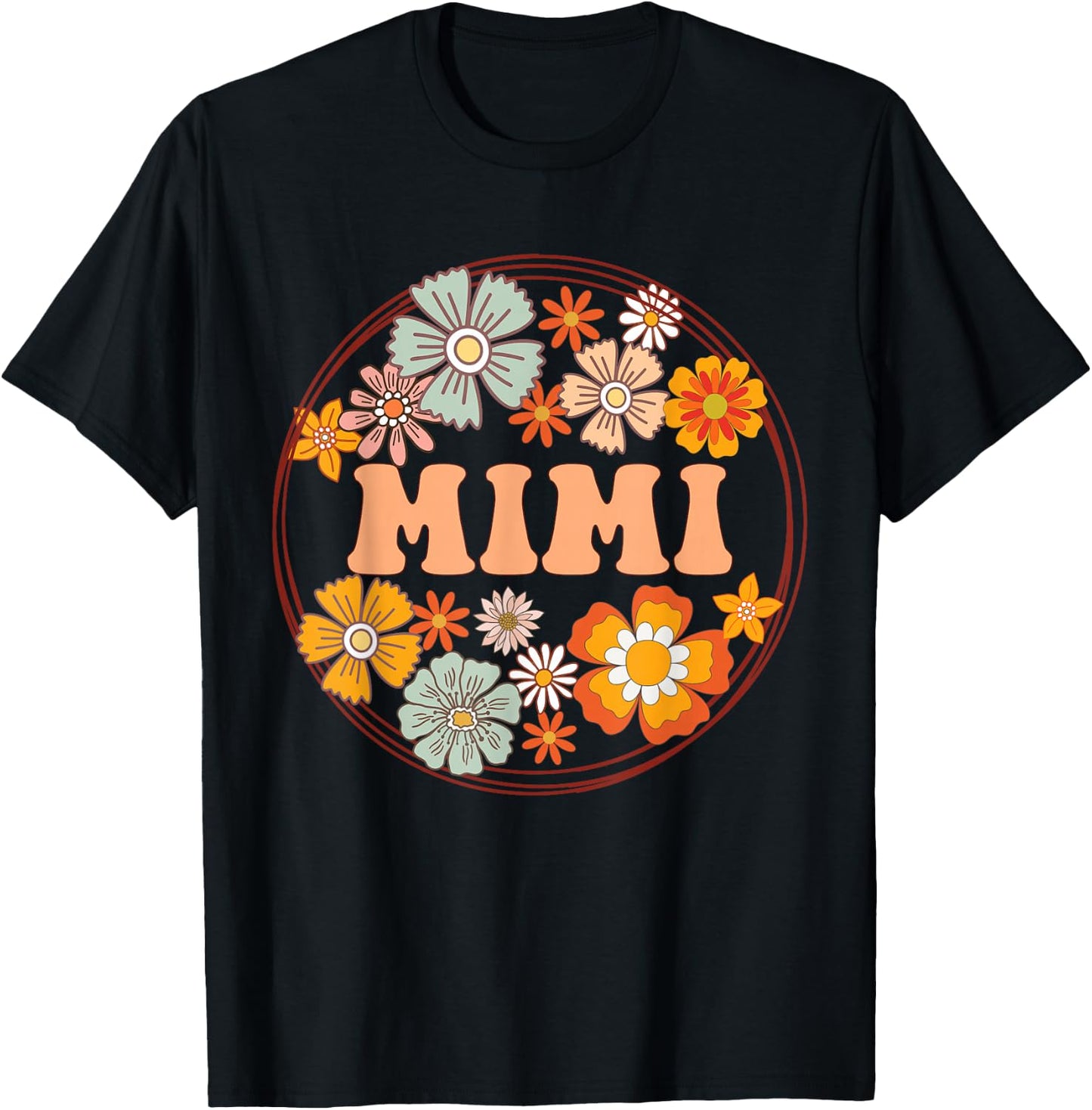 Groovy Mimi Retro Flowers Women Mother's Day Grandma T-Shirt - T-Shirt | Black