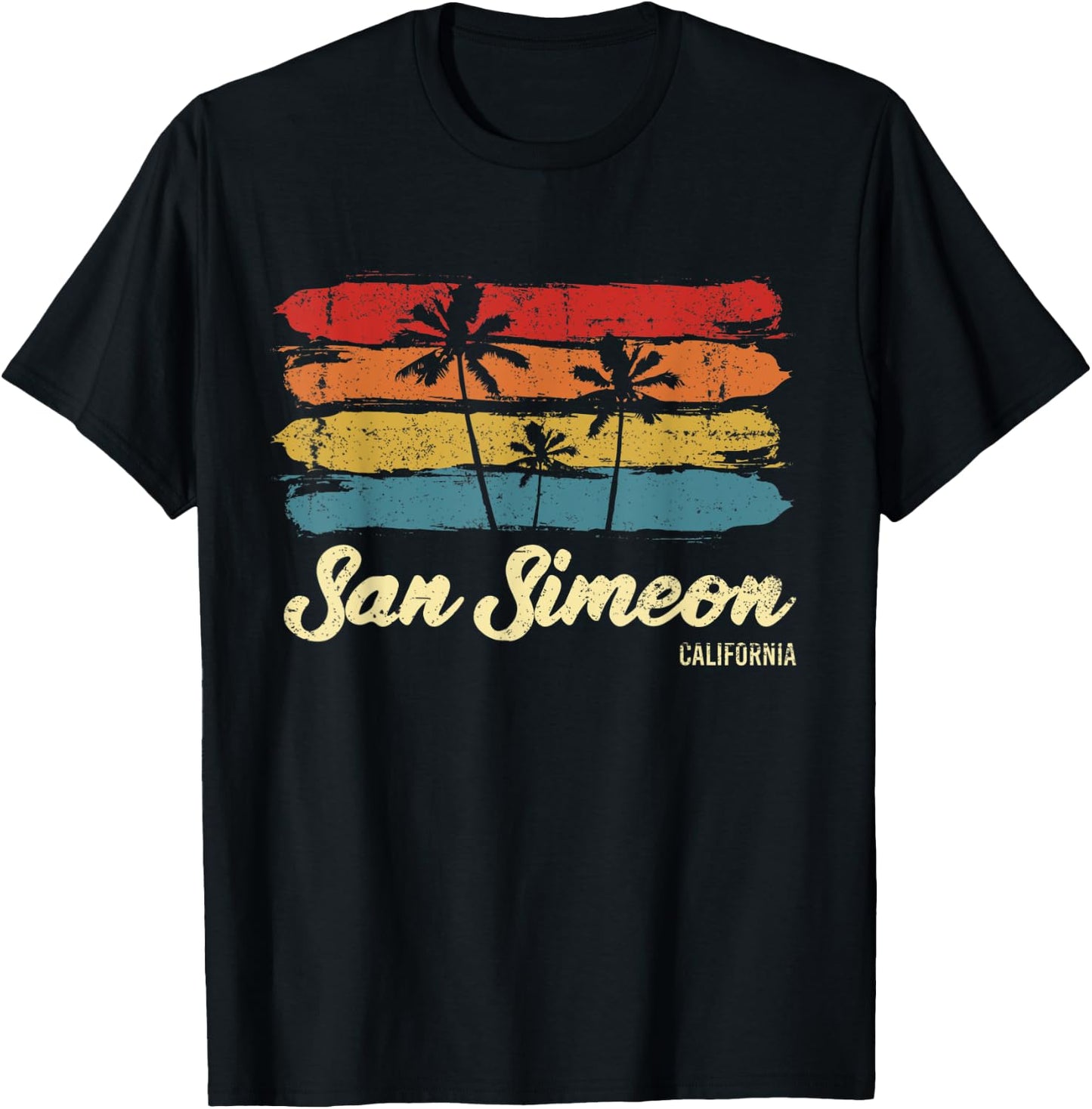 Vintage San Simeon California Palm Trees CA Retro T-Shirt - T-Shirt | Black
