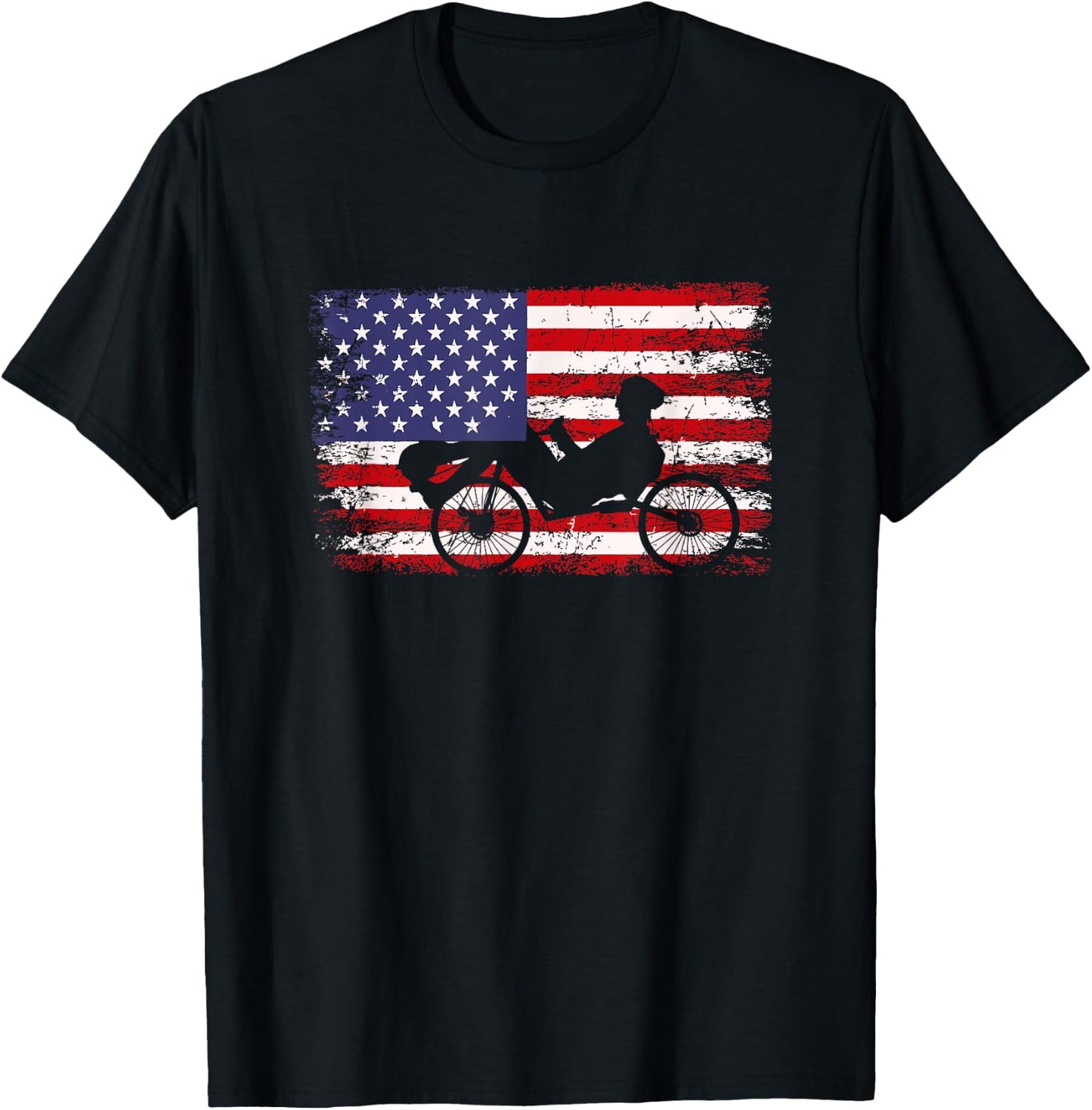 Recumbent Bike American Flag, Recumbent Bike T-Shirt - T-Shirt | Black