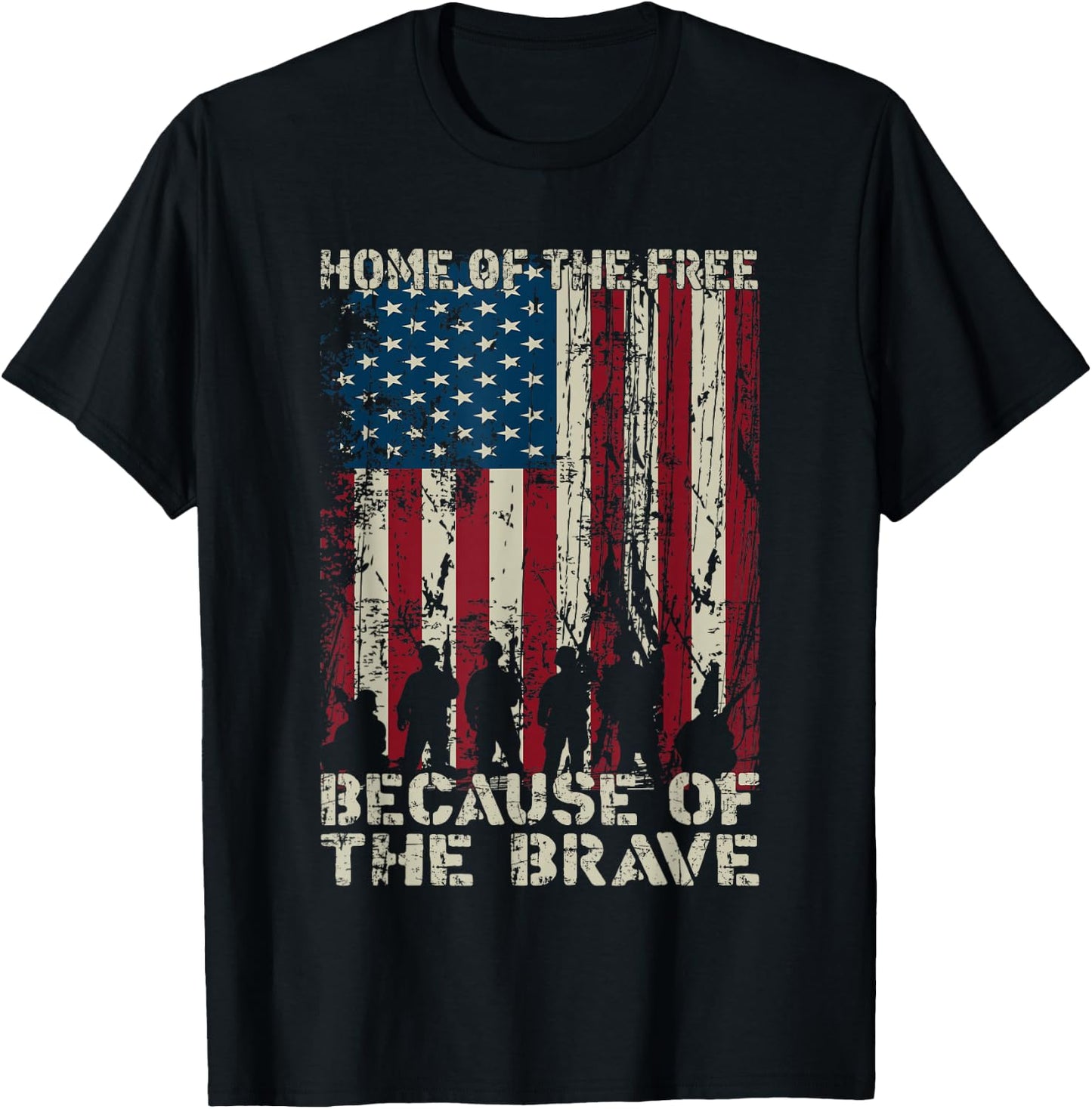 Home Of The Free Because Of The Brave American Flag Gift T-Shirt - T-Shirt | Black