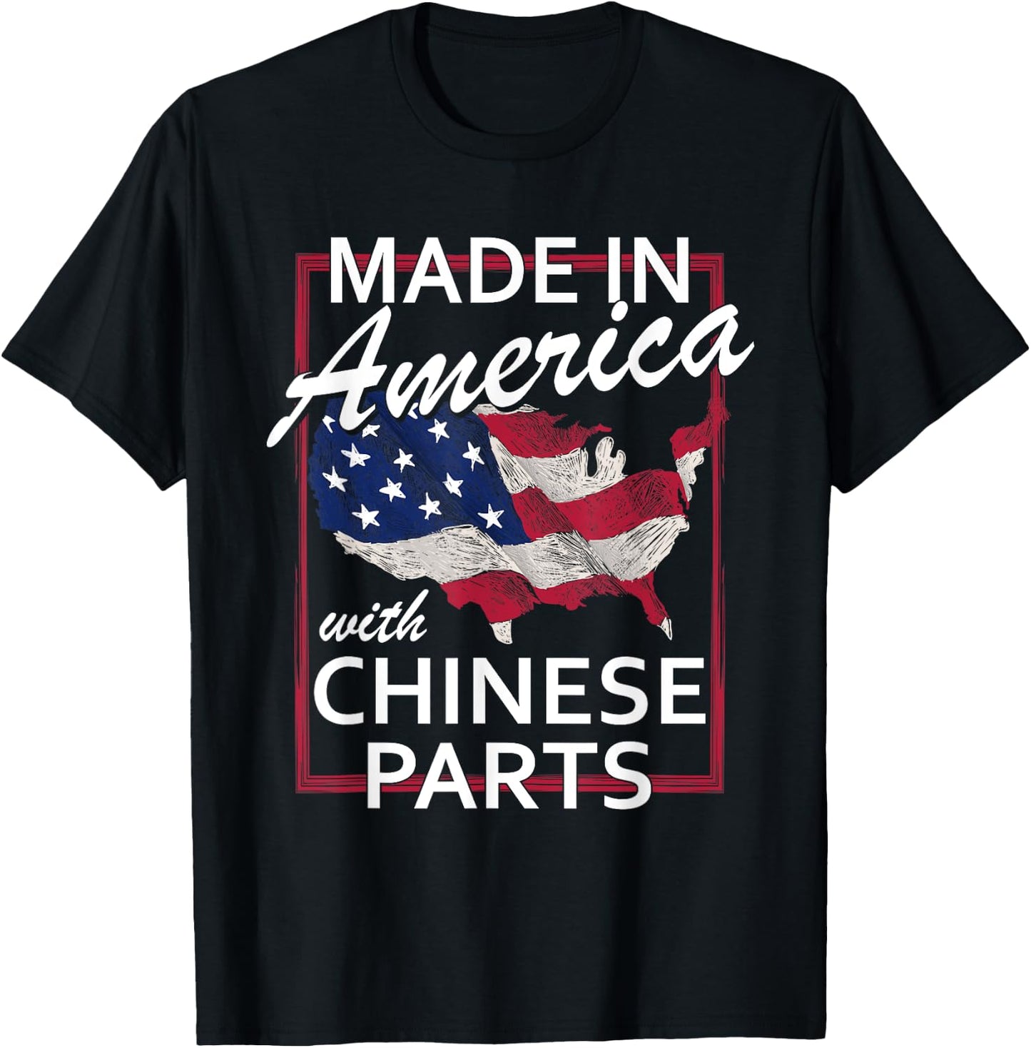 Made In America With Chinese Parts - Half American China T-Shirt - T-Shirt | Black