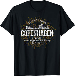 Denmark Retro Copenhagen Vintage T-Shirt - T-Shirt | Black