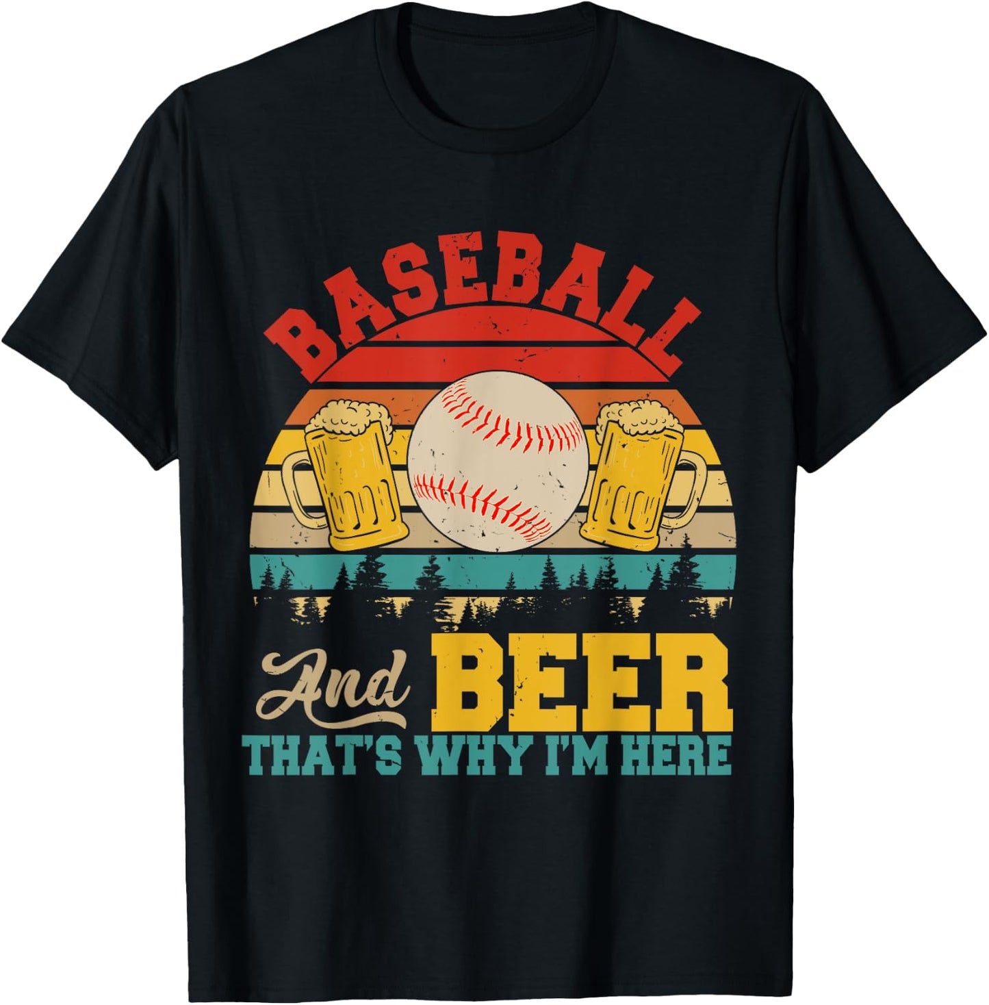 Vintage Retro Baseball And Beer That's Why I'm Here Lover T-Shirt - T-Shirt | Black