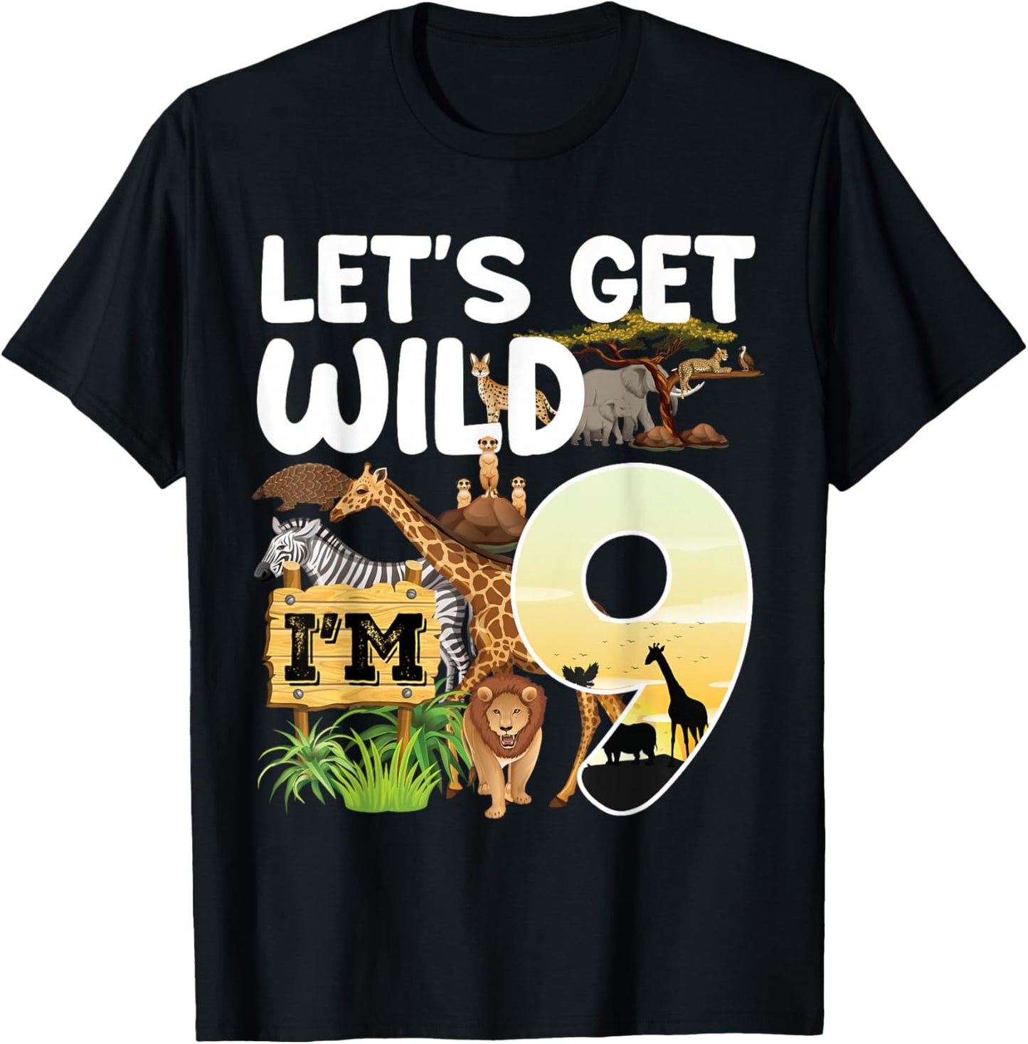 9 Year Old Zoo Birthday Safari Jungle Animal 9th B-day T-Shirt - T-Shirt | Black
