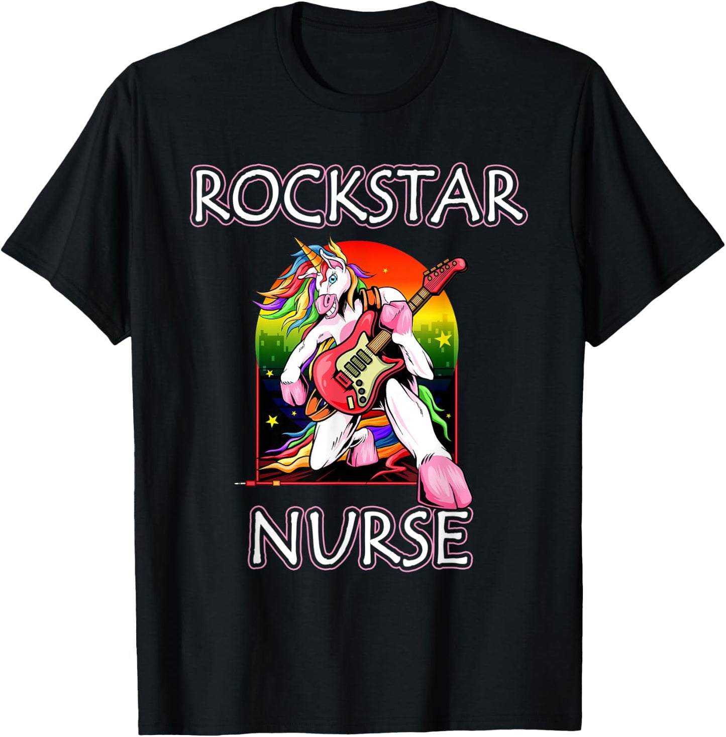 Unicorn Nurse Rockstar Rock Guitar Music Band Nursing T-Shirt - T-Shirt | Black