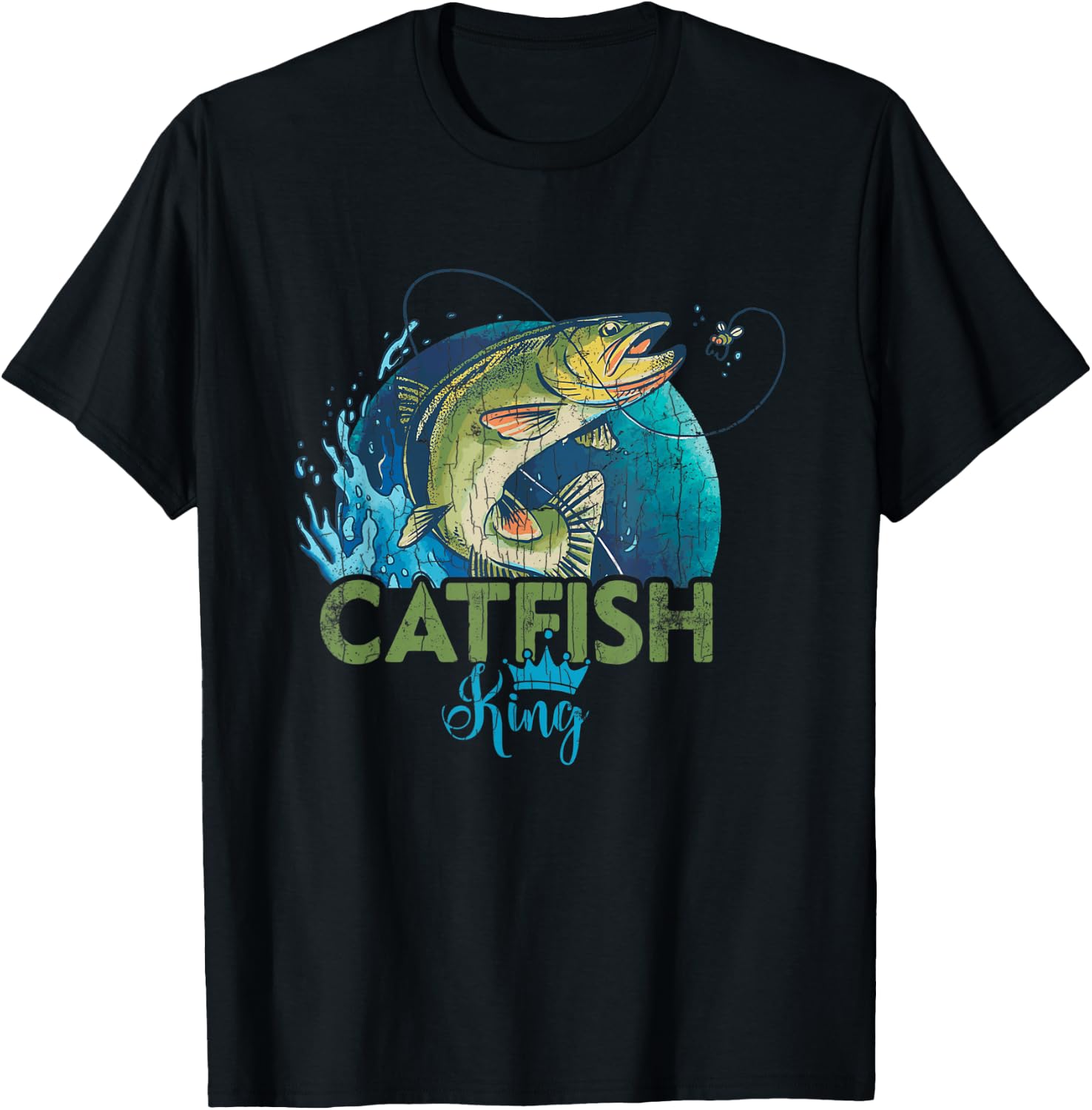 Catfish King Funny Fishing Lover Catfishing Graphic T-Shirt - T-Shirt | Black