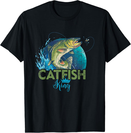 Catfish King Funny Fishing Lover Catfishing Graphic T-Shirt - T-Shirt | Black
