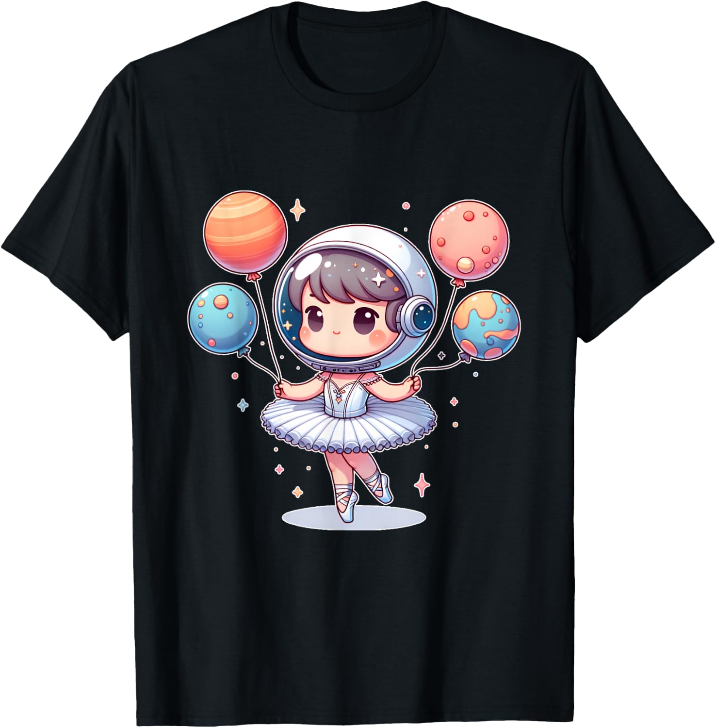 Cute ballerina girl space astronaut funny space ballons T-Shirt - T-Shirt | Black