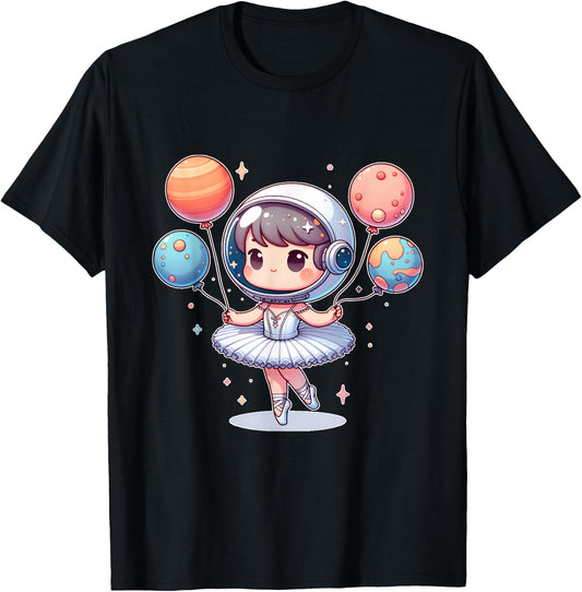Cute ballerina girl space astronaut funny space ballons T-Shirt - T-Shirt | Black