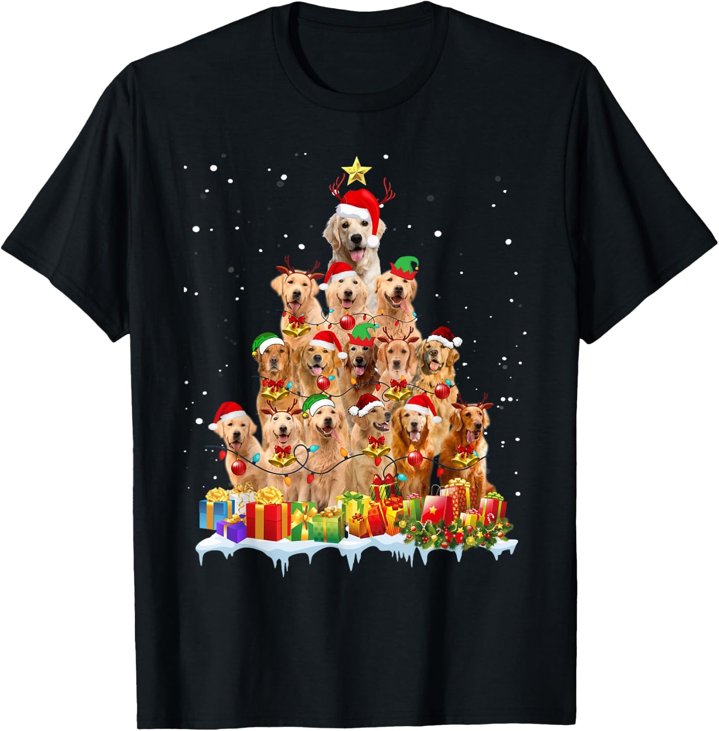 Golden Retriever Christmas Tree Matching Pajamas Dog Lovers T-Shirt - T-Shirt | Black