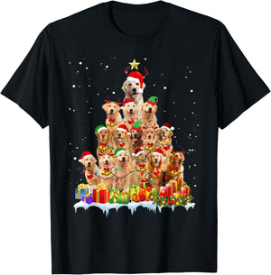 Golden Retriever Christmas Tree Matching Pajamas Dog Lovers T-Shirt - T-Shirt | Black