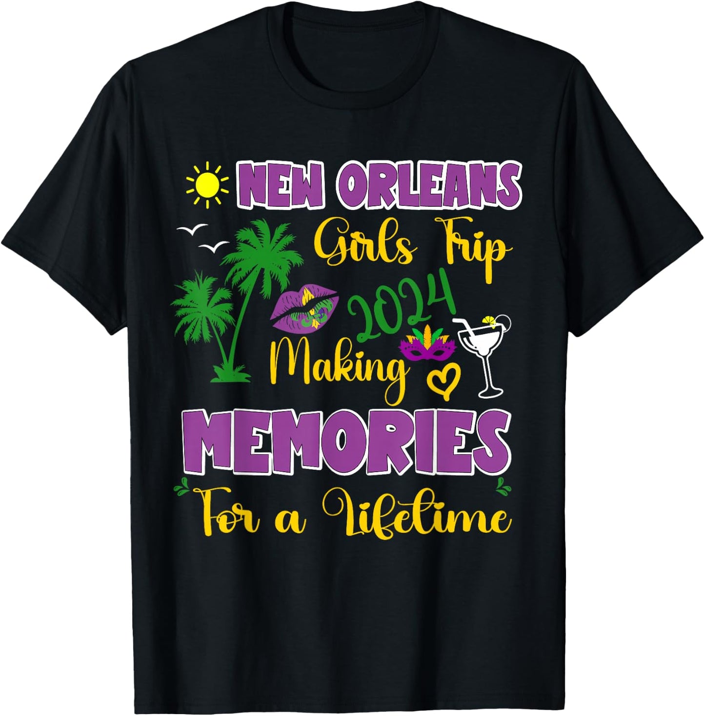 New Orleans Girls Trip 2024 Women Vacation Mardi Gras Party T-Shirt - T-Shirt | Black