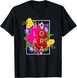 Flowers of Bulgaria Word Art - Bulgarian Pride T-Shirt - T-Shirt | Black