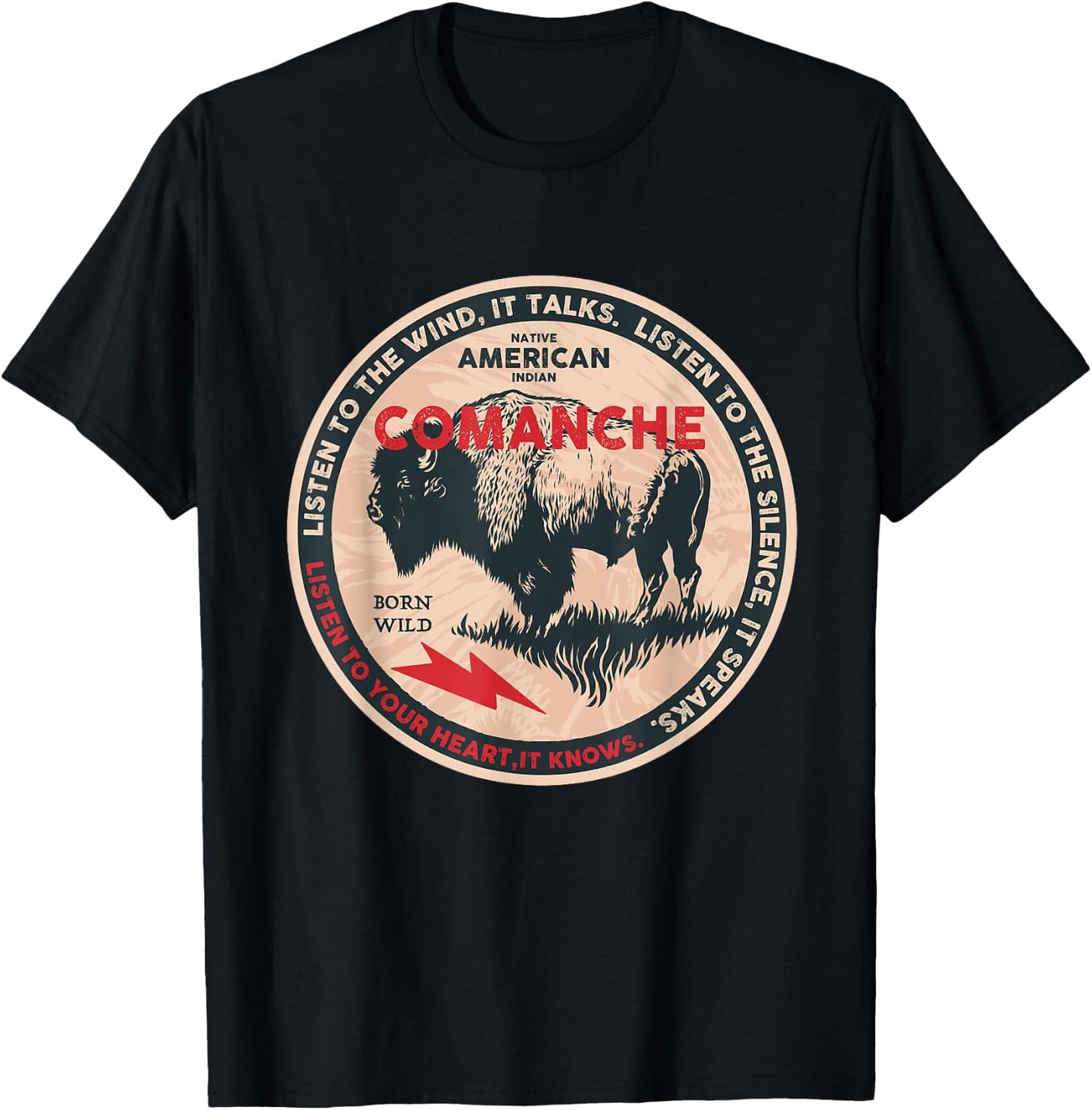 Comanche Native American Indian Born Freedom Wild Buffalo T-Shirt - T-Shirt | Black