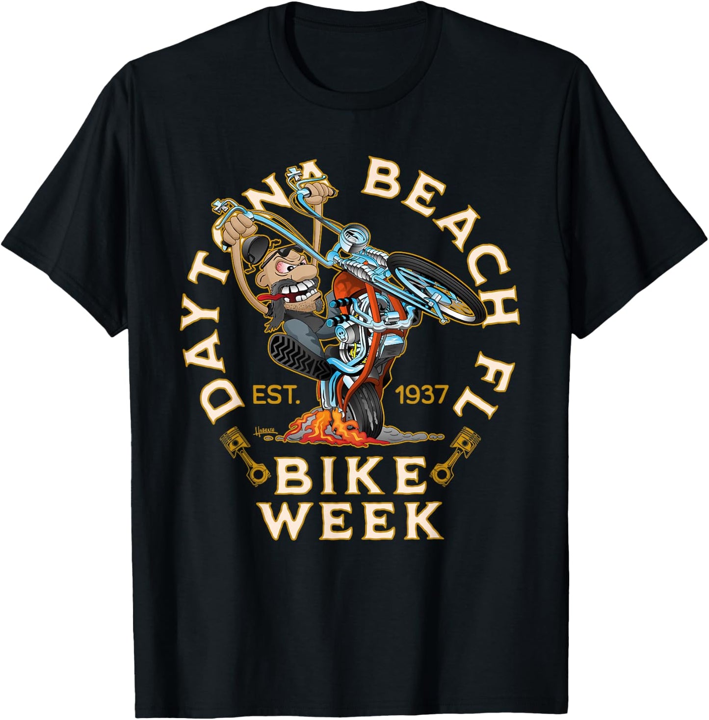 Daytona Beach Florida Bike Week Funny Motorcycle Cartoon T-Shirt - T-Shirt | Black
