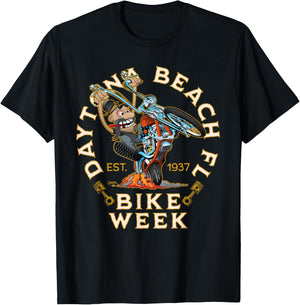 Daytona Beach Florida Bike Week Funny Motorcycle Cartoon T-Shirt - T-Shirt | Black