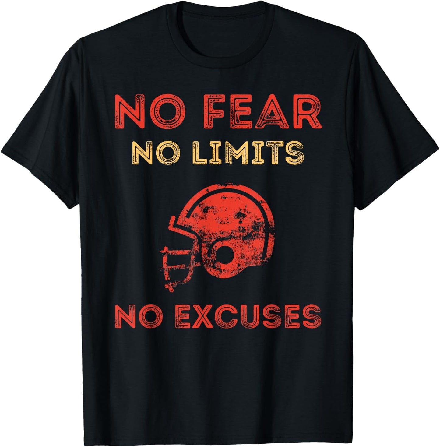 No Fear No Limits No Excuses Motivational Football T-Shirt - T-Shirt | Black