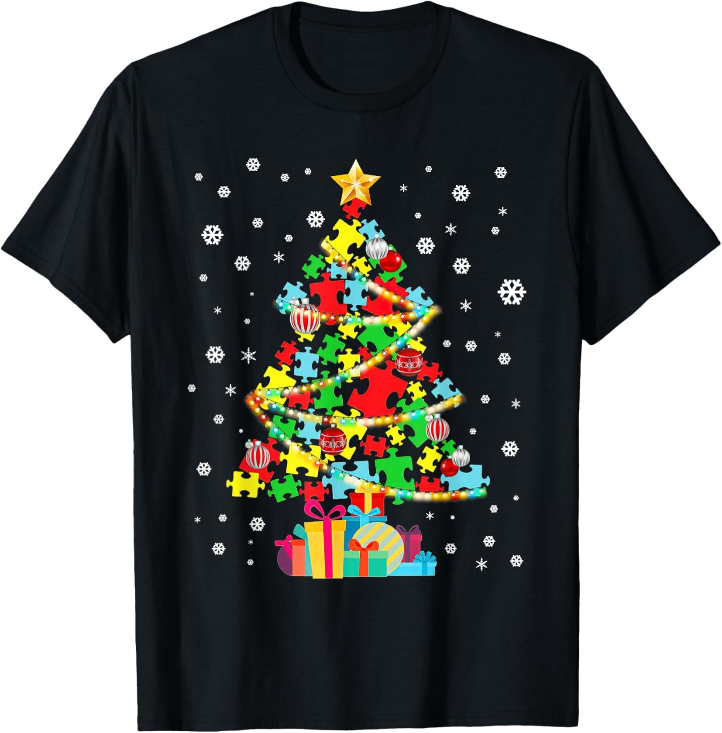 Autism Tree Christmas Pajama Autism Awareness Holiday T-Shirt - T-Shirt | Black