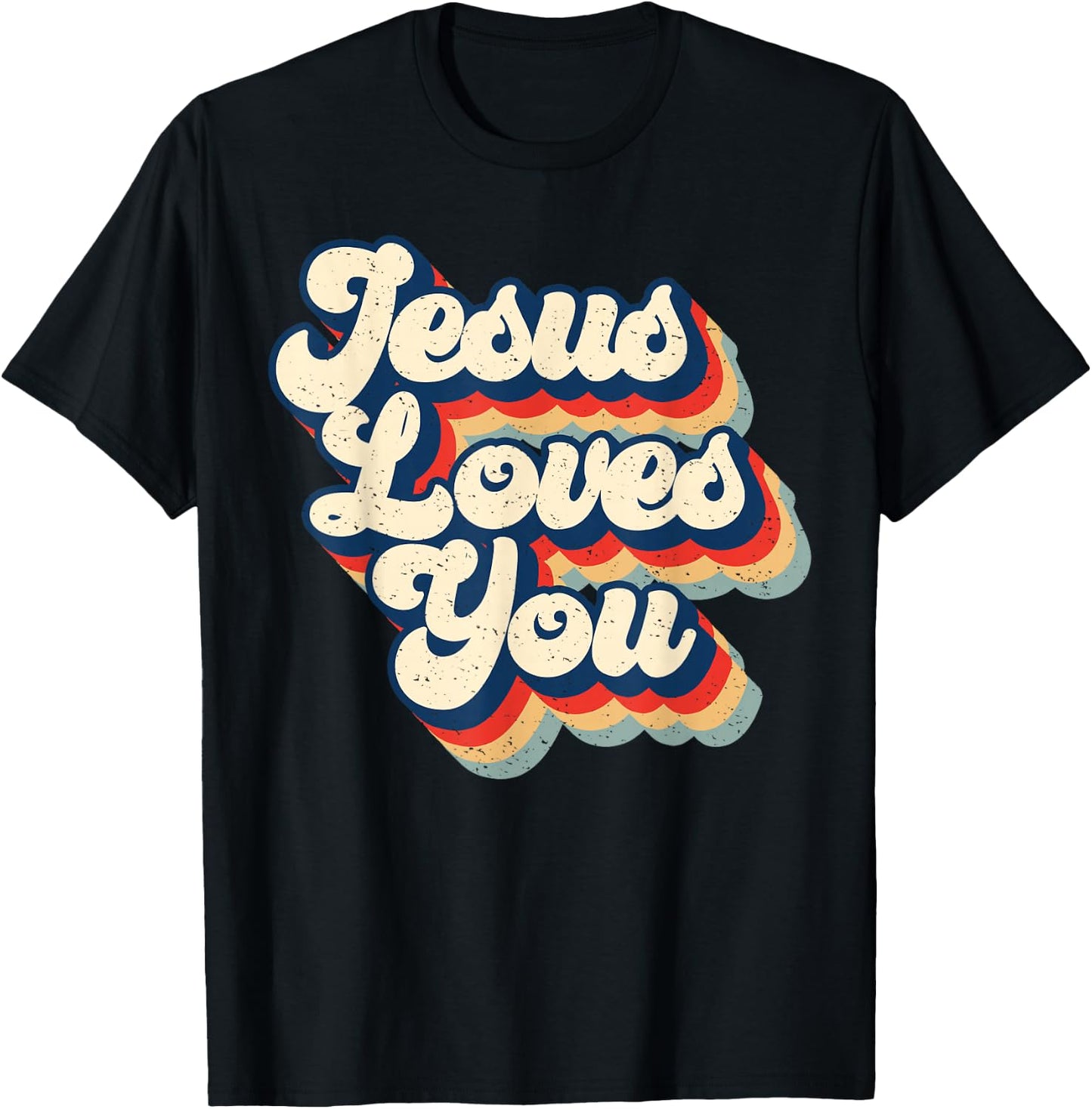 Jesus Loves Retro Vintage Christian Faith Hippie T-Shirt - T-Shirt | Black